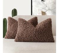 Foindtower Lot de 2 Housses de Coussin décoratives en Peluche bou Effet Fourrure, pour canapé, Chambre et Voiture, 30,5 x 50,8 cm, Brun Rouge