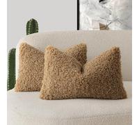 Foindtower Lot de 2 housses de coussin décoratives en peluche bouclée, effet fourrure, pour canapé, chambre et voiture, 30,5 x 50,8 cm, bronze