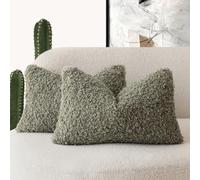 Foindtower Lot de 2 Housses de Coussin décoratives en Peluche bou Effet Fourrure, pour canapé, Chambre et Voiture, 30,5 x 50,8 cm, Vert Sauge