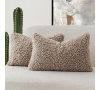 Foindtower Lot de 2 Housses de Coussin décoratives en Peluche bouclée, Effet Fourrure, pour canapé, Chambre et Voiture, 30,5 x 50,8 cm, Kaki