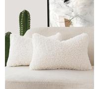 Foindtower Lot de 2 Housses de Coussin décoratives en Peluche bouclée, Effet Fourrure, pour Chaise et canapé, 30,5 x 50,8 cm, Blanc