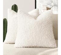 Foindtower Lot de 2 Housses de Coussin décoratives en Peluche bouclée, Effet Fourrure, pour lit, canapé, Salon, 61 x 61 cm, Blanc