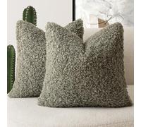 Foindtower Lot de 2 Housses de Coussin décoratives en Peluche bouclée, Effet Fourrure, pour lit, canapé, Salon, 45,7 x 45,7 cm, Vert Sauge