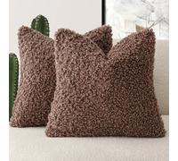 Foindtower Lot de 2 housses de coussin décoratives en peluche bou effet fourrure, pour lit, canapé, salon, 45,7 x 45,7 cm, brun rouge