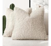 Foindtower Lot de 2 housses de coussin décoratives en peluche bou effet fourrure, pour lit, canapé, salon, 55,9 x 55,9 cm, écru neutre