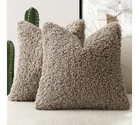 Foindtower Lot de 2 Housses de Coussin décoratives en Peluche bou Effet Fourrure, pour lit, canapé, Salon, 55,9 x 55,9 cm, Kaki