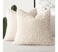 Foindtower Lot de 2 housses de coussin décoratives en peluche bou effet fourrure, pour lit, canapé, salon, 50,8 x 50,8 cm, beige crème