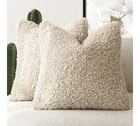 Foindtower Lot de 2 housses de coussin décoratives en peluche bou effet fourrure, pour lit, canapé, salon, 40,6 x 40,6 cm, kaki clair