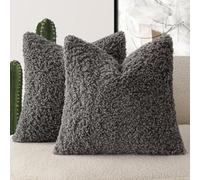 Foindtower Lot de 2 housses de coussin décoratives en peluche bouclée, effet fourrure, pour lit, canapé, salon, 50,8 x 50,8 cm, gris foncé