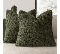 Foindtower Lot de 2 housses de coussin décoratives en peluche bou effet fourrure, pour lit, canapé, salon, 55,9 x 55,9 cm, vert olive