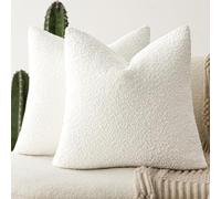 Foindtower Lot de 2 Housses de Coussin décoratives texturées en Tissu Bouclette uni, Douces et Confortables, pour Fauteuil/canapé, décoration pour Chambre et Salon, Blanc, 56 cm x 56 cm