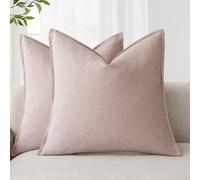 Foindtower Lot de 2 housses de coussin décoratives unies en lin doux, de style rustique et bohème pour chaise, canapé, chambre à coucher, salon, décoration d'intérieur, 45,7 x 45,7 cm, rose clair
