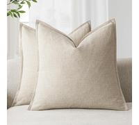 Foindtower Pack of 2, Decorative Linen Soild Throw Pillow Covers Soft Accent Cushion Case Boho Farmhouse Neutral Pillowcase for Couch Sofa Bed Living Room Home Decor 22 x 22 inch Natural Beige