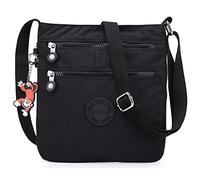 Foino Sac bandoulière Femme Sac Porté épaule Sacoche de Cours Sac Besace Vintage Sac de Messager Sac de Voyage pour Université Sac à Main Mode école Sac Cabas Sport Bourse,Noir,M