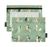Foiosoh 2 Pack Beauté Sirènes Vert 3 Anneaux Sac à Crayon Grande Capacité Transparent Zip Pochettes pour École Écriture Ustensiles Rangement Fournitures