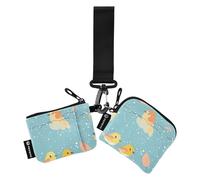 Foiosoh Bird Family Happy Lot de 2 portefeuilles pour femme avec fermeture éclair amovible et porte-clés pour le travail et les voyages Bleu, Famille d'oiseaux Happy Blue, 1 size, Moderne