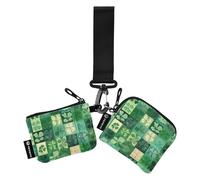Foiosoh Clover and Check Green Lot de 2 portefeuilles doubles pour femmes et hommes avec porte-clés, Trèfle et carreaux Vert, 1 size, Moderne