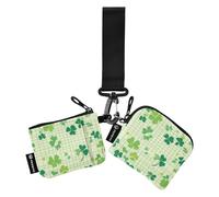 Foiosoh Clover and Check Lot de 2 portefeuilles fins et amovibles avec poche à monnaie à fermeture éclair pour homme et femme Vert, Trèfle et carreaux Vert, 1 size, Moderne