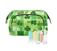 Foiosoh Clovers Ans Line Trousse de maquillage imperméable beige pour femme pour accessoires de voyage, Trèfle de rêve à carreaux vert, 1 size, Dessin animé