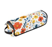 Foiosoh Étui de voyage 2 en 1 pour fer à friser et tapis résistant à la chaleur, organiseur portable pour fers plats, lisseurs, fers à friser, motif de petites fleurs printanières, blanc