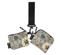 Foiosoh Florals Dahlia Pensée grise double porte-monnaie porte-cartes de crédit portefeuille minimaliste pour femme avec poche zippée pour homme et femme 2 pièces, Florals Dahlia Pensée grise, 1 size