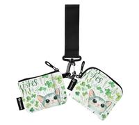 Foiosoh Freshness Clover Lot de 2 étuis à cartes pour femme avec fermeture éclair et poche pour pièces de monnaie Vert, Fraîcheur motif trèfle vert, 1 size, Moderne