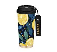 Foiosoh Gobelet à café de voyage bleu citron et feuille avec couvercles Togo Tasse à café isotherme en acier inoxydable pour chaud et froid 500 ml