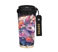 Foiosoh Gobelet à café de voyage en acier inoxydable avec motif de licornes avec couvercles, tasse à café thermique pour chaud et froid, 500 ml, anti-fuite
