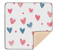 Foiosoh Grand tapis antidérapant pour bébé Motif cœurs Bleu et pêche 127 x 127 cm