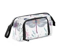 Foiosoh Grande trousse à crayons de grande capacité avec poignée - Coque rigide pour garçons - Collège - Jolie libellule blanche