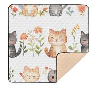 Foiosoh Happy Cute Cat Grand tapis de gym et d'activités pour intérieur et extérieur - Confortable et respirant - Pour bébés, nourrissons et tout-petits - 127 x 127 cm - Blanc