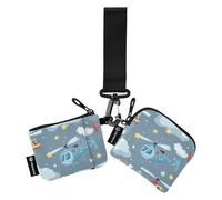 Foiosoh Helicopter and Stars Cloud Gray Lot de 2 porte-monnaie pour femme avec fermeture éclair et porte-clés pour le travail et les voyages Gris, Hélicoptère et étoiles gris nuage, 1 size, Moderne