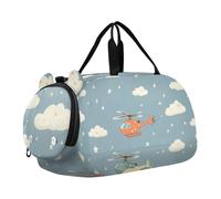 Foiosoh Helicopter and Stars Sac de sport bleu nuage pour enfants avec compartiment à chaussures Sac multifonctionnel pour voyage, natation, danse, ballet