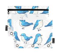 Foiosoh Lot de 2 grands trousses à crayons Bluebird avec 3 anneaux et fenêtre transparente pour fournitures scolaires d'écriture et de rangement