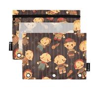 Foiosoh Lot de 2 pochettes à crayons marron à motif sorcier avec 3 anneaux - Grande capacité - Pour fournitures scolaires et bureau