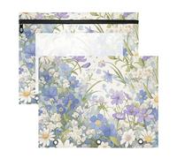 Foiosoh Lot de 2 pochettes de classeur portables à 3 trous pour classeur à 3 anneaux pour enseignants, fournitures universitaires, style village de marguerites