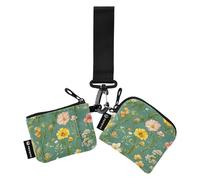 Foiosoh Lot de 2 porte-monnaie avec fermeture éclair et poche zippée pour femme Motif fleurs de printemps Bleu sarcelle, Fleurs de printemps Soga sarcelle, 1 size, Moderne