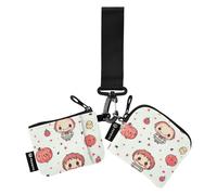 Foiosoh Lot de 2 portefeuilles à double dragonne pour femmes et filles - Taille compacte - Porte-clés avec porte-clés - Motif petit monstre, Joli petit monstre beige, 1 size, Moderne