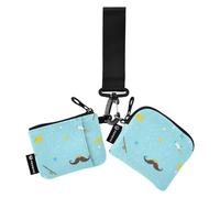 Foiosoh Lot de 2 portefeuilles doubles avec porte-clés minimaliste pour homme et femme Motif moustache Canne à pêche Bleu, Canne à pêche moustache bleue, 1 size, Moderne