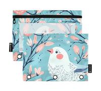 Foiosoh Lot de 2 sacs à crayons de dessin animé drôle d'oiseau turquoise - Grandes pochettes transparentes avec fermeture éclair pour fournitures de rangement pour fournitures de rangement