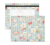 Foiosoh Lot de 2 trousses à cosmétiques avec fenêtre transparente pour stylos A4 - Pour étudiants, enseignants, fournitures scolaires - Motif à carreaux de fraise - Bleu