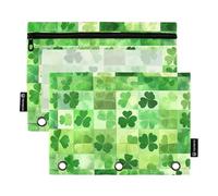 Foiosoh Lot de 2 trousses à crayons Dreamy Clover Check vert pour classeur à 3 anneaux multifonctionnelles avec fermeture éclair pour fournitures scolaires, bureau, université, Dreamy Clover Check