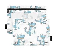 Foiosoh Lot de 2 trousses à crayons drôles avec fermeture éclair pour fournitures d'écriture et de rangement Motif dinosaure bleu et blanc