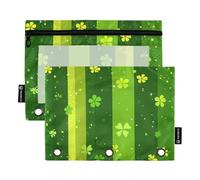 Foiosoh Lot de 2 trousses à crayons légères et transparentes avec fermeture éclair pour 3 anneaux Vert nain et trèfle, Clover and Stripe Simple Green, 1 size, Moderne/ajusté.