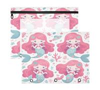 Foiosoh Lot de 2 trousses à crayons multi-usages pour classeur à 3 anneaux pour enseignant, rentrée scolaire, jolies sirènes