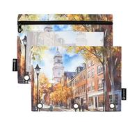 Foiosoh Lot de 2 trousses à crayons multifonctionnelles avec fermeture éclair lisse Motif paysage de rue 3 anneaux pour l'école, le bureau, l'université