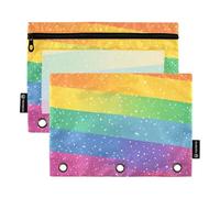 Foiosoh Lot de 2 trousses à crayons tendance à rayures colorées pour classeur à 3 anneaux avec fenêtre transparente pour ranger les fournitures scolaires