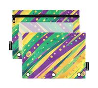 Foiosoh Lot de 2 trousses à crayons tendance vertes et jaunes pour 3 anneaux avec fermeture éclair et fenêtre transparente pour fournitures d'écriture scolaires