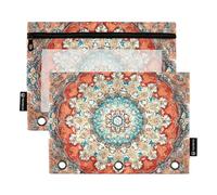 Foiosoh Lot de 2 trousses à crayons vintage bohème à motif mandalas 3 anneaux grande capacité avec fermeture éclair lisse pour l'école, le bureau, l'université