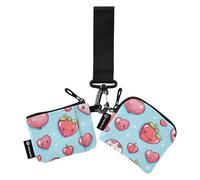 Foiosoh Love and Strawberries Lot de 2 portefeuilles à monnaie minimalistes avec fermeture éclair et poche pour pièces de monnaie pour le travail et les voyages Bleu, Amour et fraises bleu, 1 size